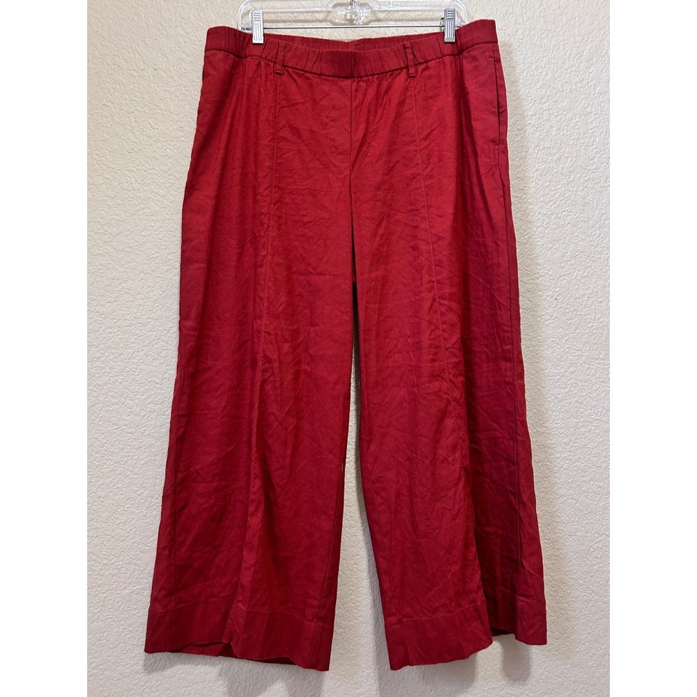 J.Jill Large Linen Stretch Wide Leg Pants Red Lagenlook Terracotta